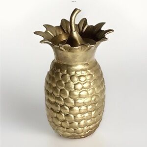 Vintage Solid Brass Pineapple Trinket Holder With Lid 6 Inches Welcoming Symbol